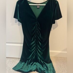 Aqua Deep Green Velvet V-Neck Mermaid Mini Dress - Size Large
